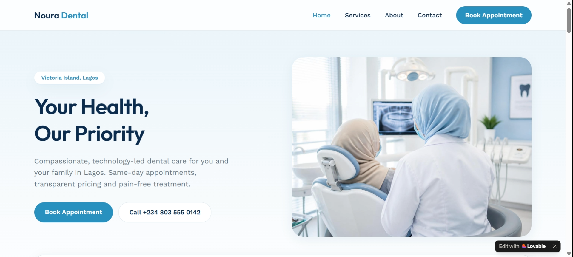 الصفحة الرئيسية لموقع عيادة أسنان Noura Dental